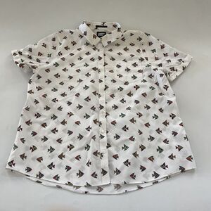 Lands End Mens Button Polo‎ Shirt Short Sleeve Fish Collared Large Beachy Preppy